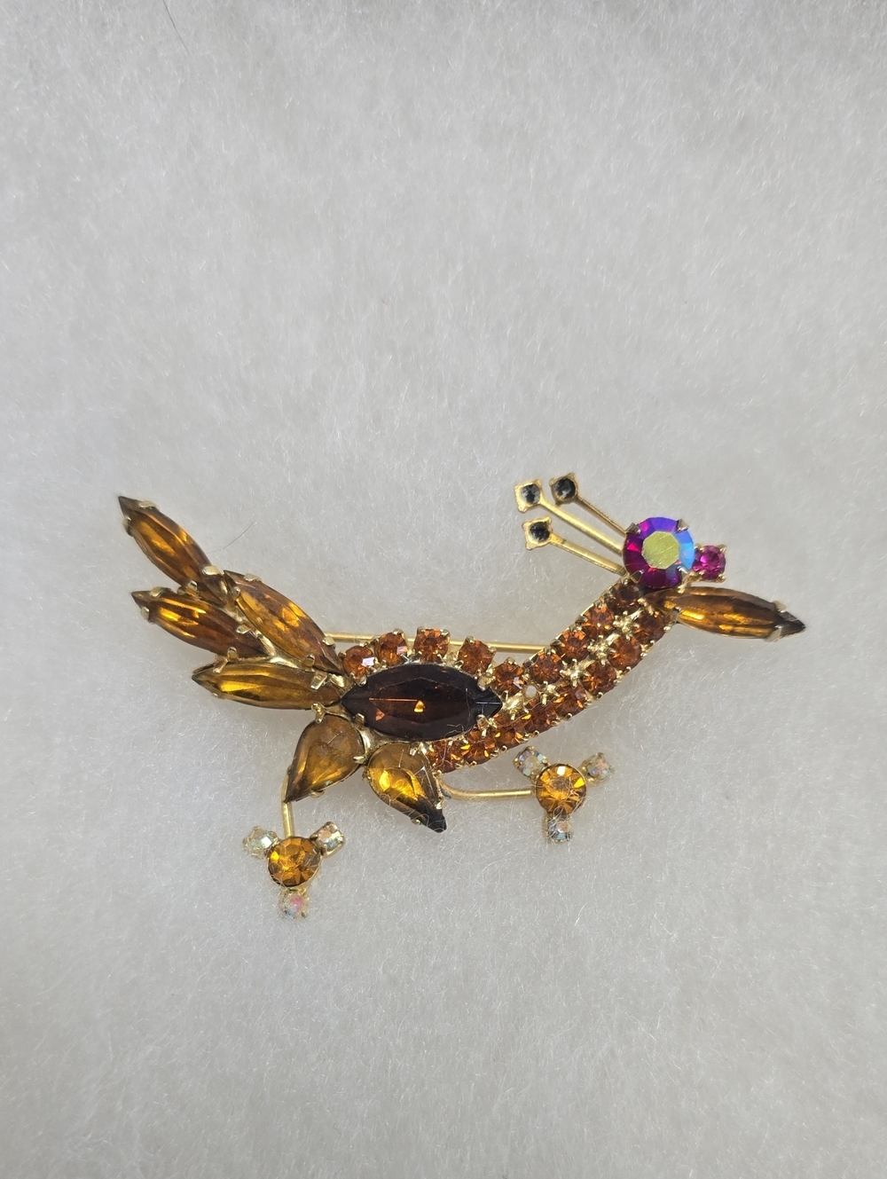 Julianna Gold-Tone Amber Crystal Roadrunner Brooch -